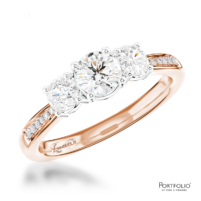 Women designer rings -Memoire Three Stone 0.34ct F SI2 Diamond Rose Gold/Platinum Ring