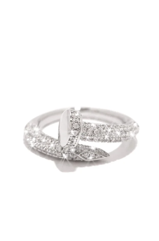 Women geometric rings -Dream Girl Embellished Nail Ring - Silver