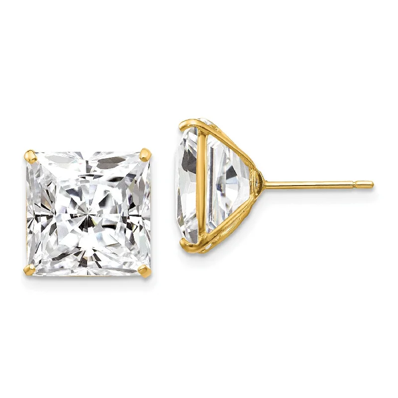 Women luxury drop earrings -14KT Yellow Gold 11MM Square Cubic Zirconia Stud Earrings