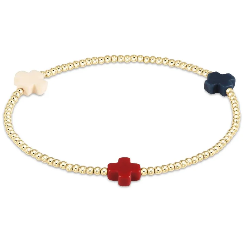 Women luxury pearl bangles and bracelets -enewton 6.25" Signature Cross 3mm Bead Bracelet - Firecracker 2024 Fourth of July