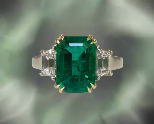 Women double band rings -Birdie 3.52 Carats Emerald Cut Emerald Gemstone Ring in Platinum By Mike Nekta NYC