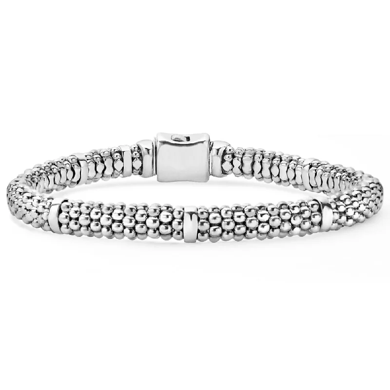 Women luxury cuff bangles and bracelets -Lagos Signature Caviar Silver Station Bracelet