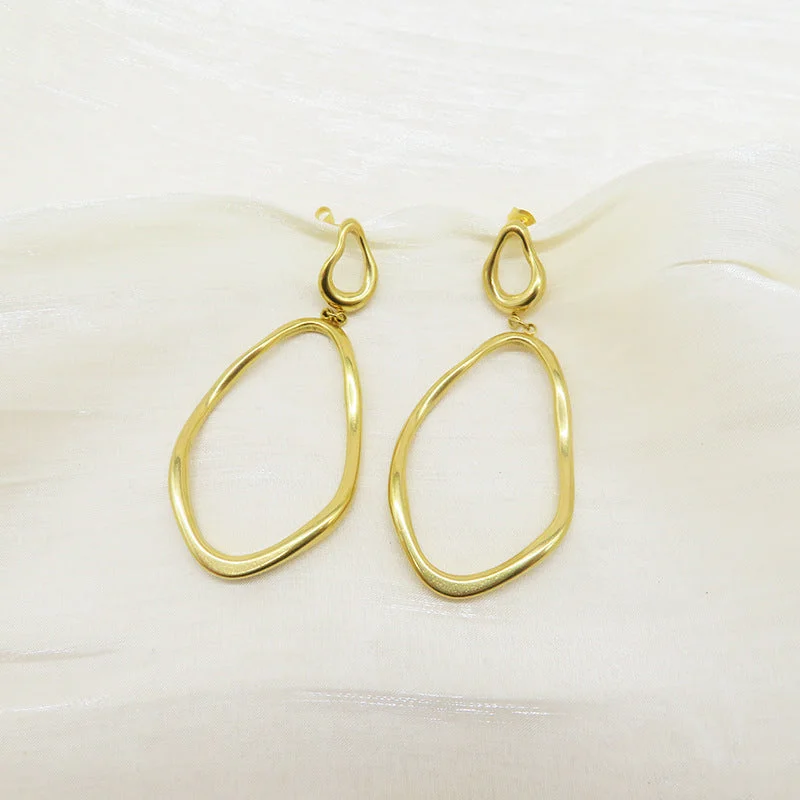 Women stacking earrings -Wavy Loop Drop Earrings