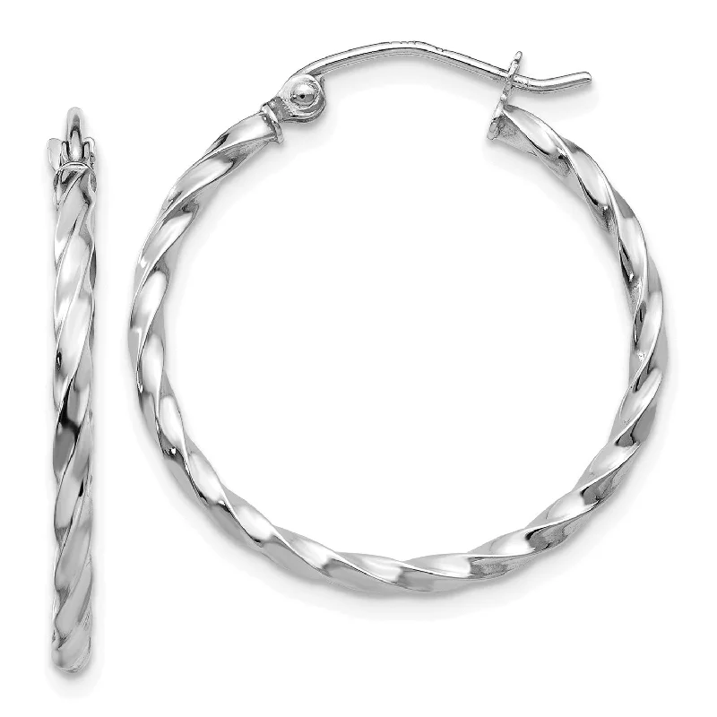 Women minimalist earrings -14KT White Gold 22X2MM Twist Hoop Earrings