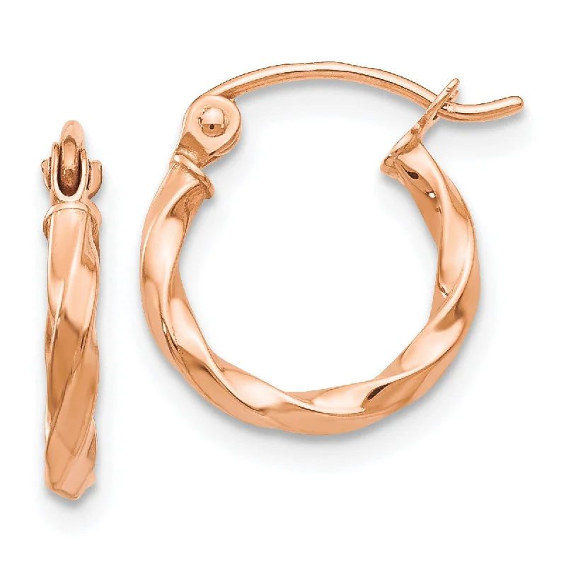 Women luxury drop earrings -14KT Rose Gold 12X2MM Twist Hoop Earrings