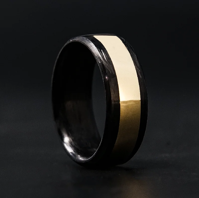 Women unique engagement rings -Forged Carbon Fiber Ring with Solid Gold Inlay