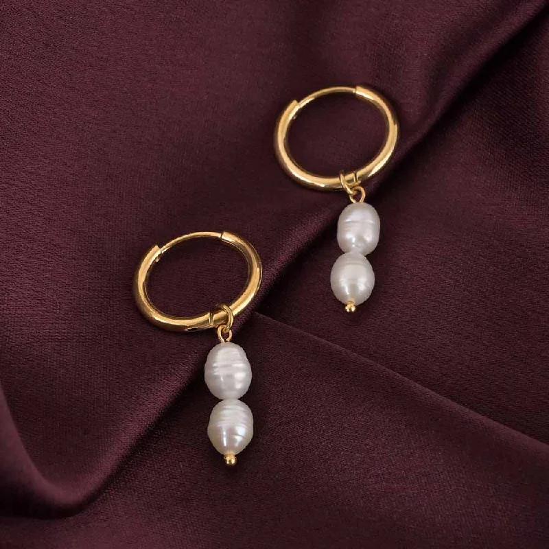 Women stacking earrings -Dangling Pearl Hoops