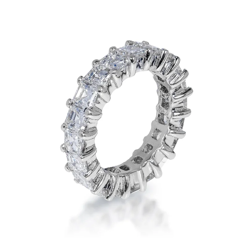 Women platinum rings -Nola 4 Carat Asscher Cut Diamond Eternity Band in 14k White Gold Shared Prong