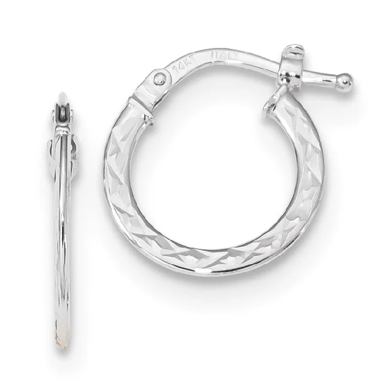 Women beaded earrings -14KT White Gold 15X1MM Diamond-cut Hoop Earrings