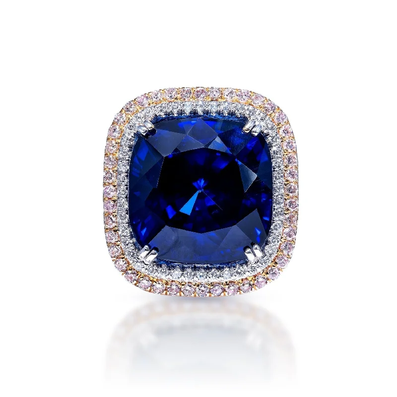 Women infinity rings -Fiona 31 Carat Cushion Cut Blue Sapphire Ring with Diamond Double Halo in Platinum EGL Certified