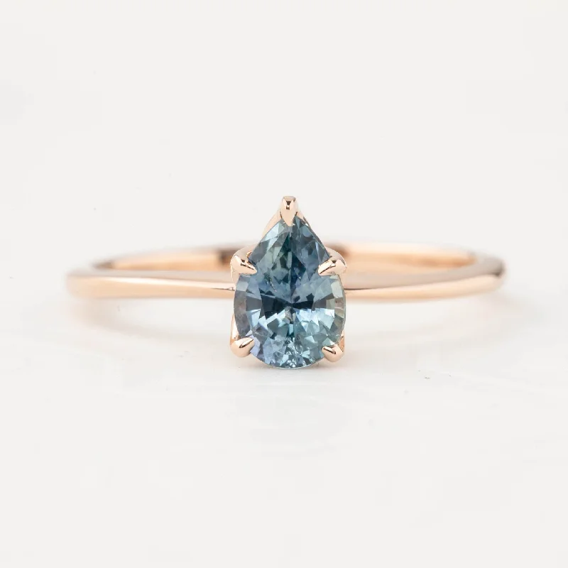 Stackable gold engagement rings for women -Sara Ring 0.86ct Light Blue Teardrop Montana Sapphire, 14k Rose Gold (One of a kind)