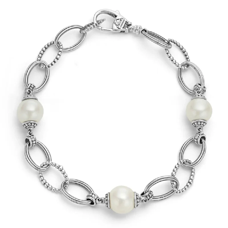 Women elegant bangles and bracelets -Lagos Sterling Silver Luna Caviar Pearl Link Bracelet