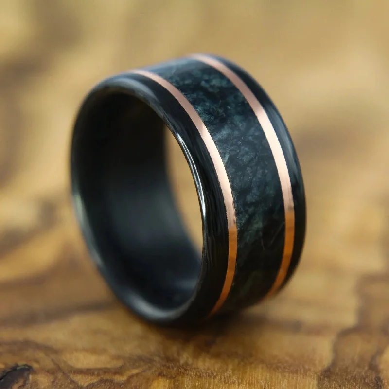 Silver rings for women -Carbon Fiber, Gold, and Marble Ring