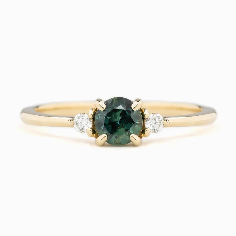 Modern cuff engagement rings for women -Emilie Ring 5mm 0.60ct Blue green Queensland Sapphire 14K Yellow Gold