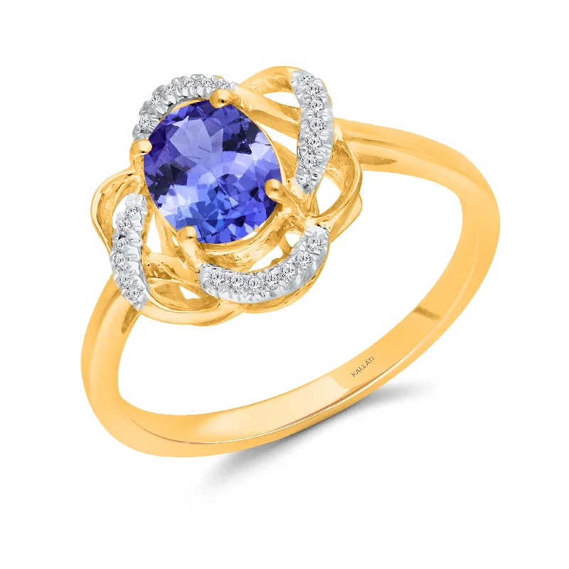 Women birthstone gemstone rings -Kallati Tanzanite Diamond Wrap Halo Ring