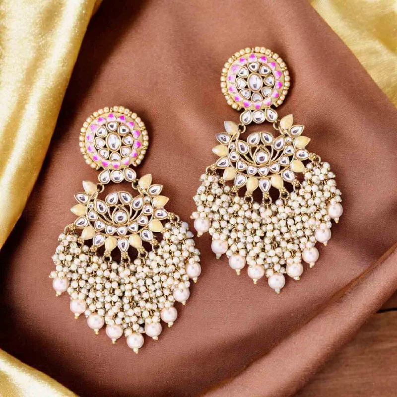 Women dangling gemstone earrings -Golden Shalani Chandbalis