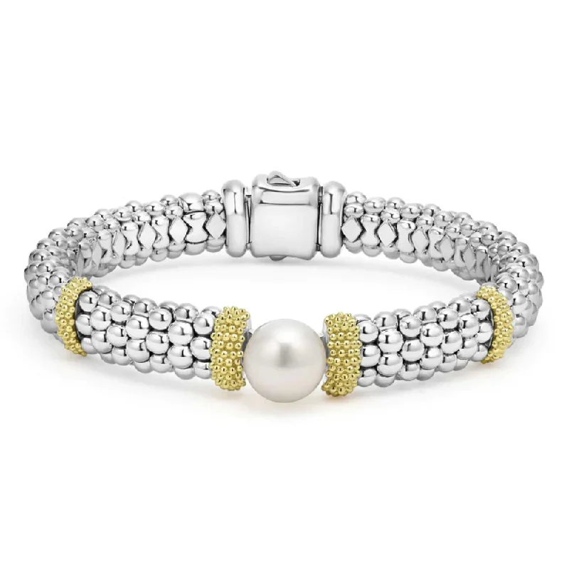 Women infinity charm bangles and bracelets -Lagos Luna Two-Tone Pearl Caviar Bracelet, 9mm