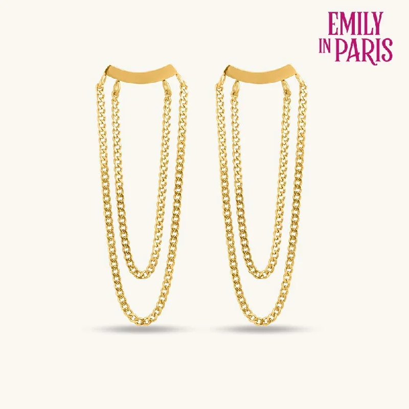 Women clip-on diamond earrings -Gold Layered Chain Drop Earrings