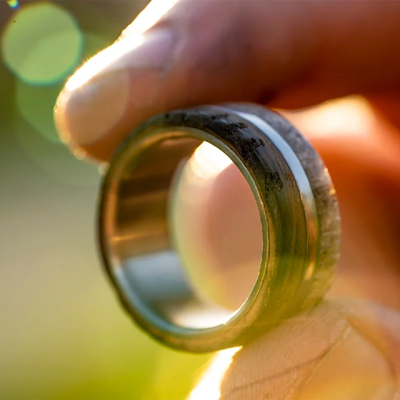 Women handmade rings -Whiskey Barrel Oak and Deer Antler Ring