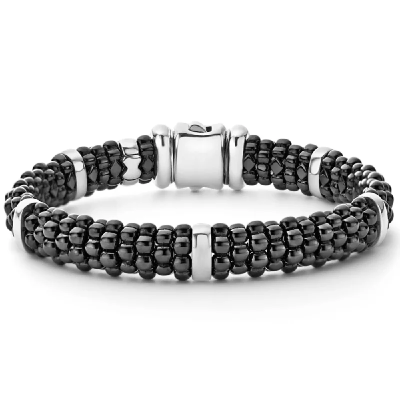 Women elegant bangles and bracelets -Lagos Black Caviar Silver Station Ceramic Bracelet