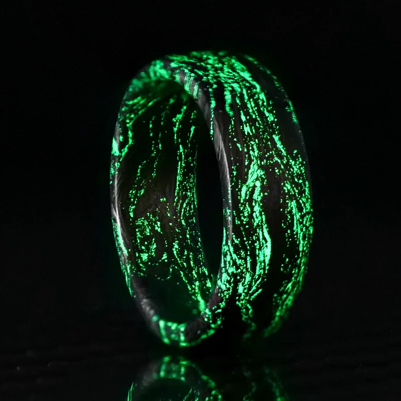 Women wedding rings -Green Glow Burl Carbon Fiber Ring