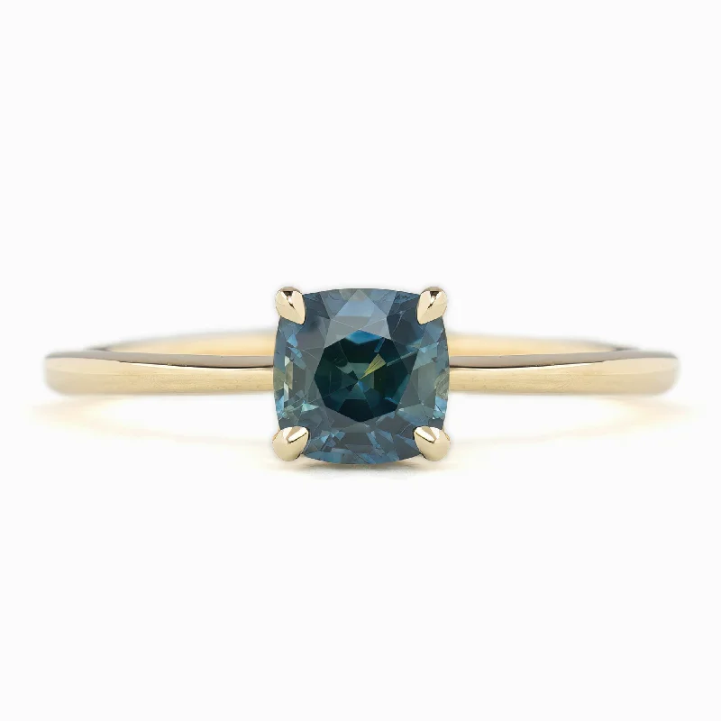 Beaded engagement rings for women -Sara Ring 0.81ct Teal Blue Montana Sapphire, 14K Yellow Gold (One of a kind)