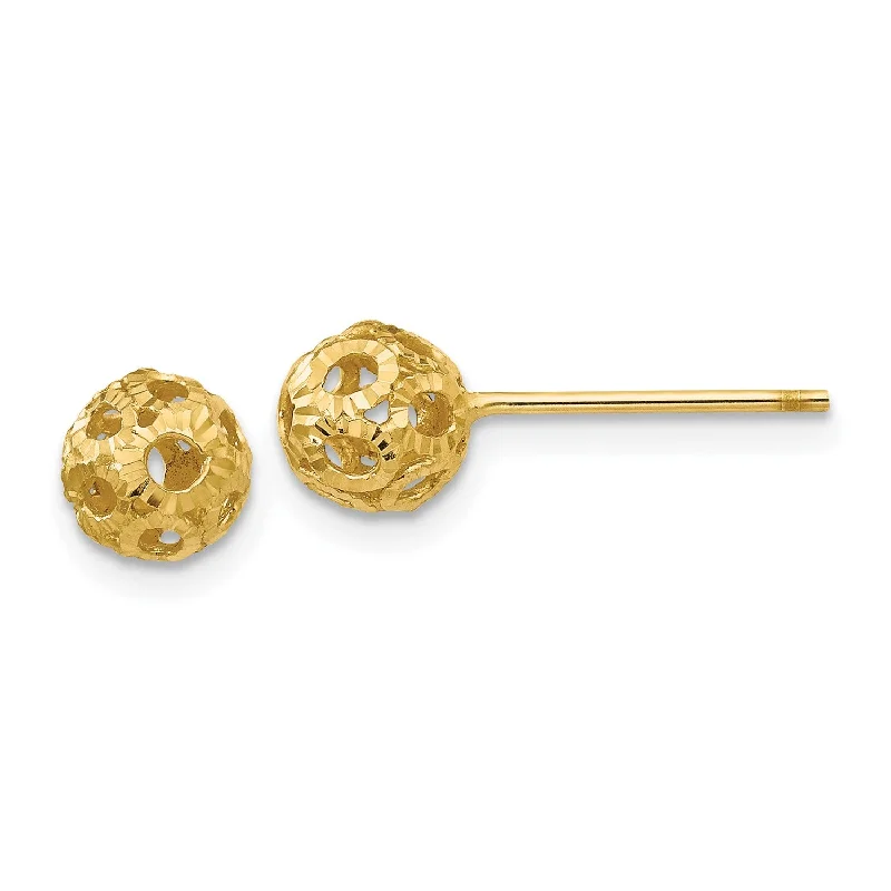 Women statement pearl earrings -14KT Yellow Gold 5MM Diamond-cut Ball Stud Earrings