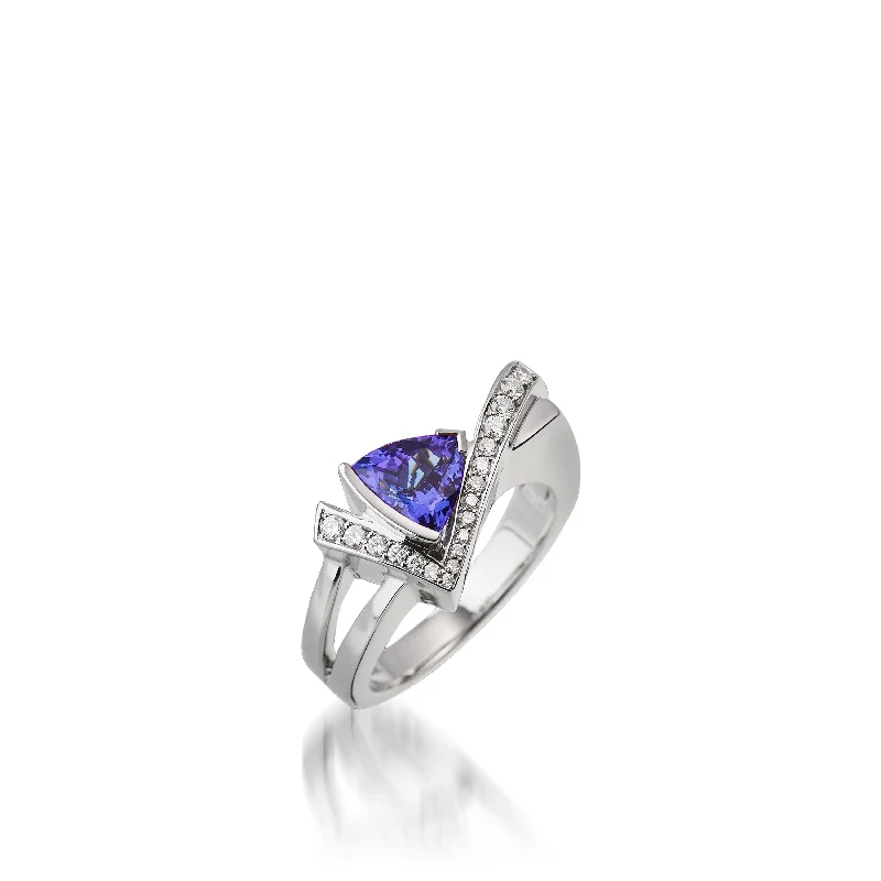 Women contemporary rings -Pinnacle Small Gemstone Ring with Pave Diamonds