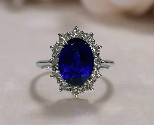 Women art deco rings -Dakota 3.02 Carats Sapphire Oval Cut Gemstone Ring in 18k White Gold By Mike Nekta NYC