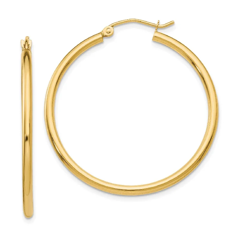 Women statement gemstone earrings -14KT Yellow Gold 35X2MM Hoop Earrings