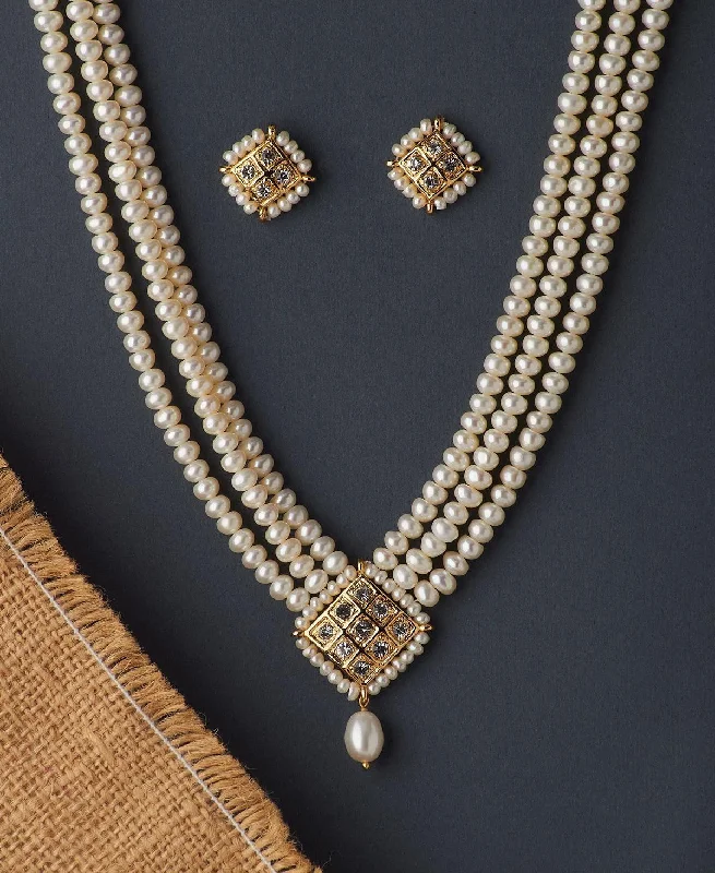 Trendy crystal necklaces for women -Regal Real Pearl Necklace Set