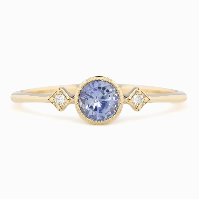 Art deco engagement rings for women -Star & Moon ring - 4.5mm 0.45ct Ceylon Blue Sapphire