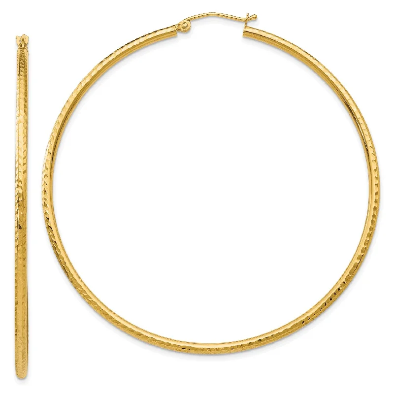 Women trendy earrings -14KT Yellow Gold 60X2MM Diamond-cut Hoop Earrings