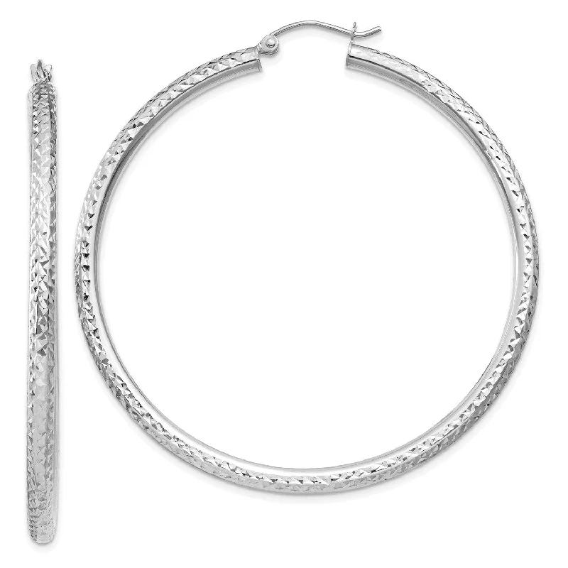 Women stackable earrings -14KT White Gold 55X3MM Diamond-cut Hoop Earrings