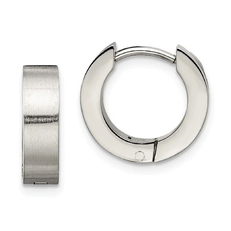 Women modern earrings -Stainless Steel Brushed & Polished Round Hinged Hoop Earrings