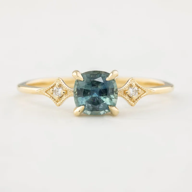 Personalized engagement rings for women -Charlene Ring 0.92ct Blue Green Cushion Cut Montana Sapphire (One of a kind)