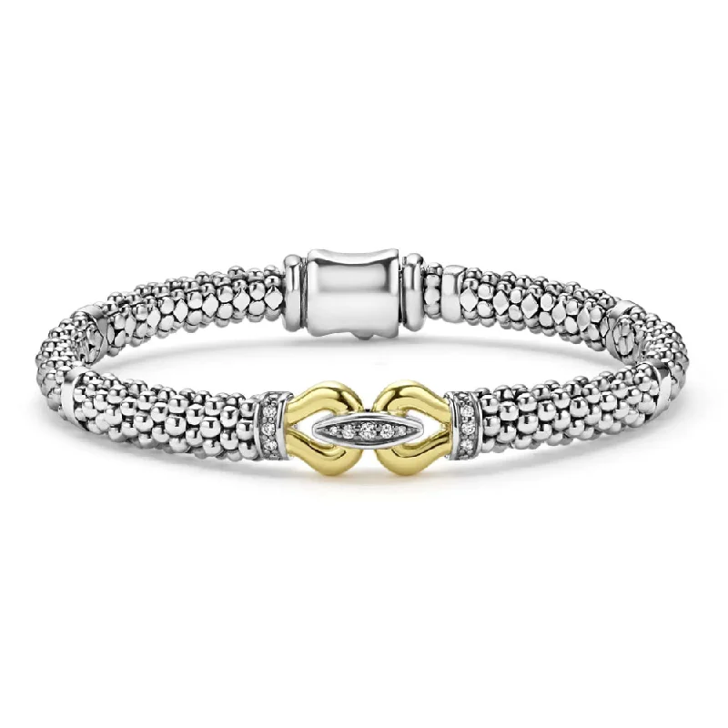 Women infinity charm bangles and bracelets -Lagos Derby Two-Tone Caviar Buckle Diamond Bracelet, 9mm