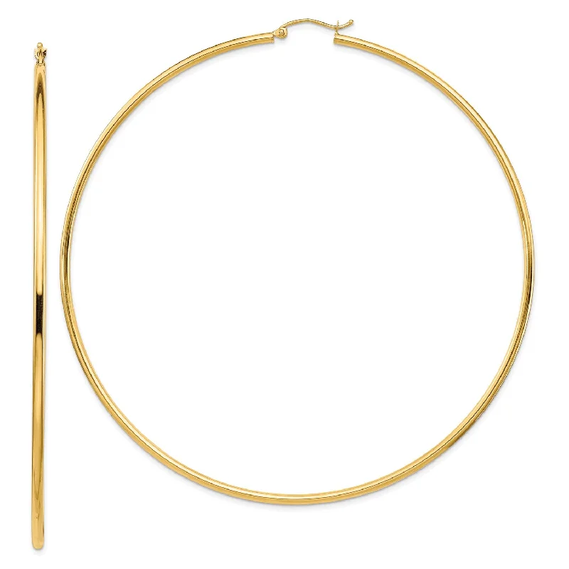 Women statement pearl earrings -14KT Yellow Gold 90X2MM Hoop Earrings