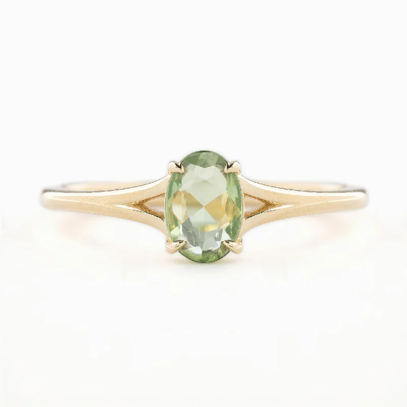 Infinity engagement rings for women -Kylie Ring 0.6ct Green Madagascar Sapphire, 14k Yellow Gold (One of a kind)