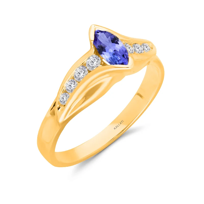 Luxury cuff engagement rings for women -Kallati Tanzanite Diamond Ring