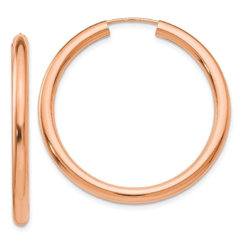 Women round earrings -14KT Rose Gold 34X2.85MM Endless Hoop Earrings