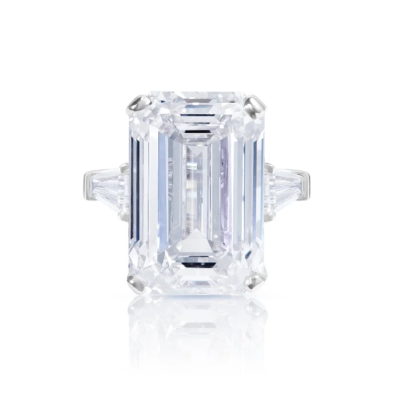 Women vintage-inspired rings -Loleta 20 Carats Emerald Cut Lab Grown Diamond Engagement Ring in Platinum. GIA Certified