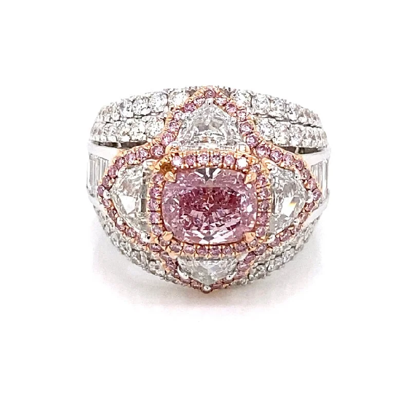 Women stylish rings -HEIDI 5 CARAT NATURAL PINK CUSHION CUT FANCY INTENSE PURPLISH PINK DIAMOND ANNIVERSARY RING 18K WHITE GOLD GIA CERTIFIED 2CT  BY MIKE NEKTA