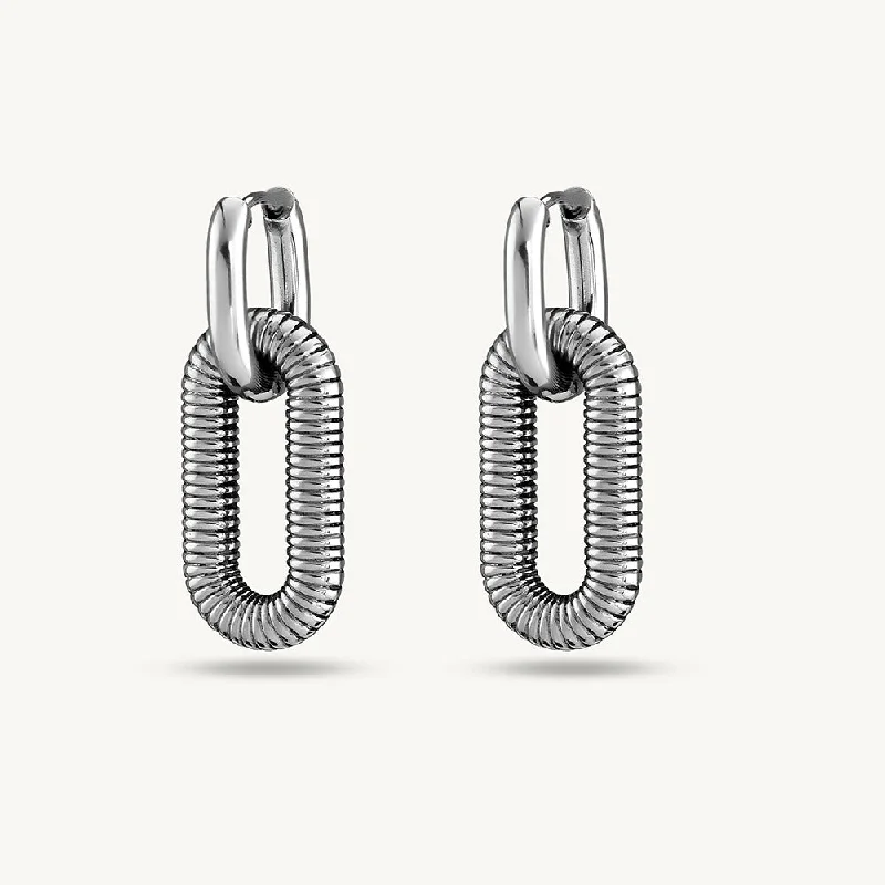 Women platinum earrings -Silver Coil Drop Earrings