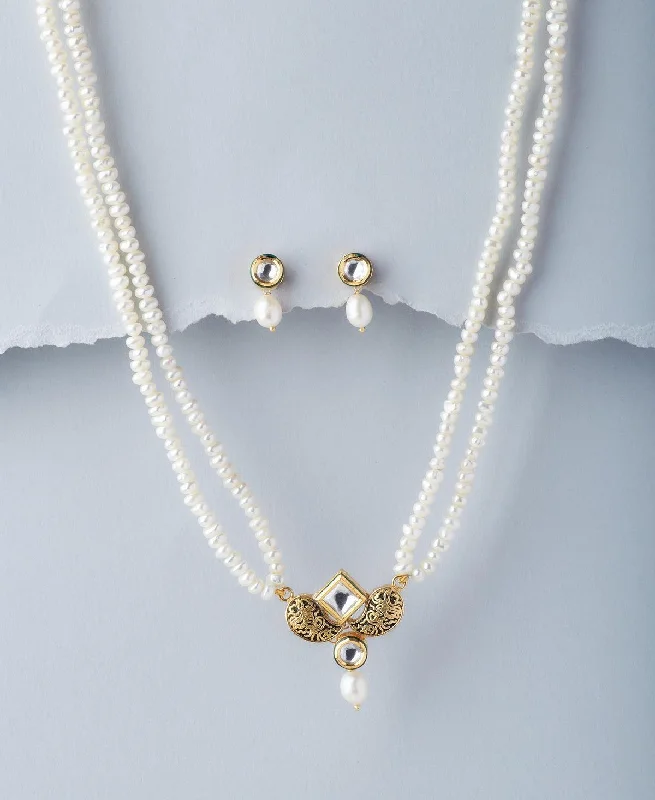 Engraved necklaces for women -Trendy Real Pearl Necklace Set