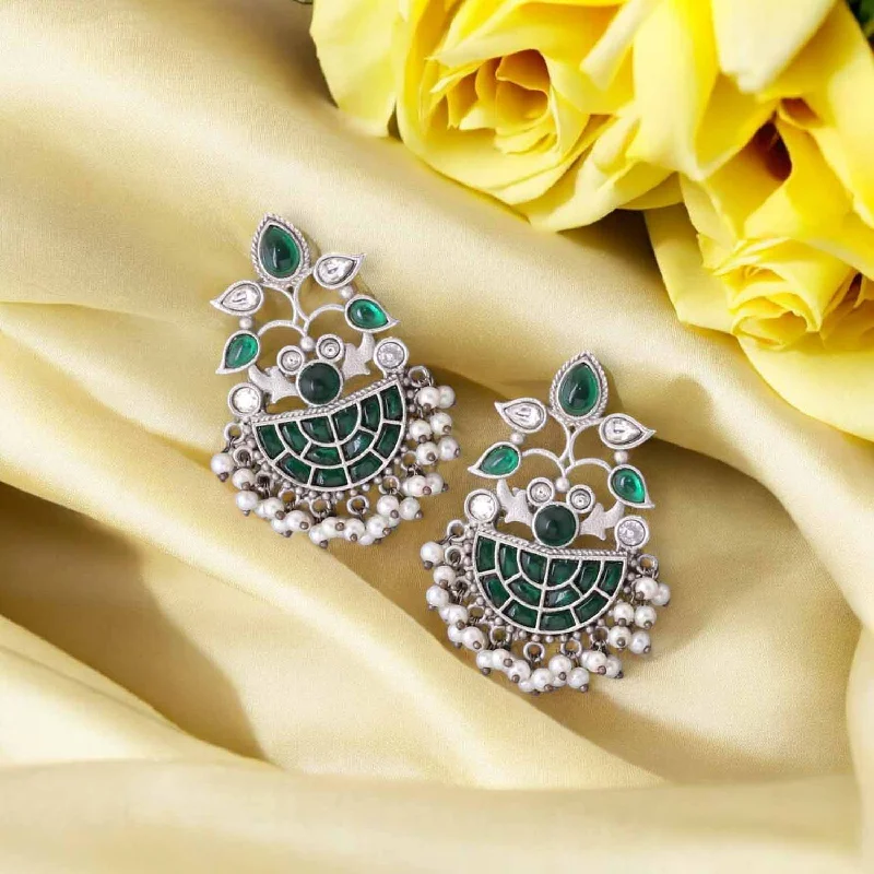 Women teardrop earrings -Emerald Sadhana Oxidised Chandbalis