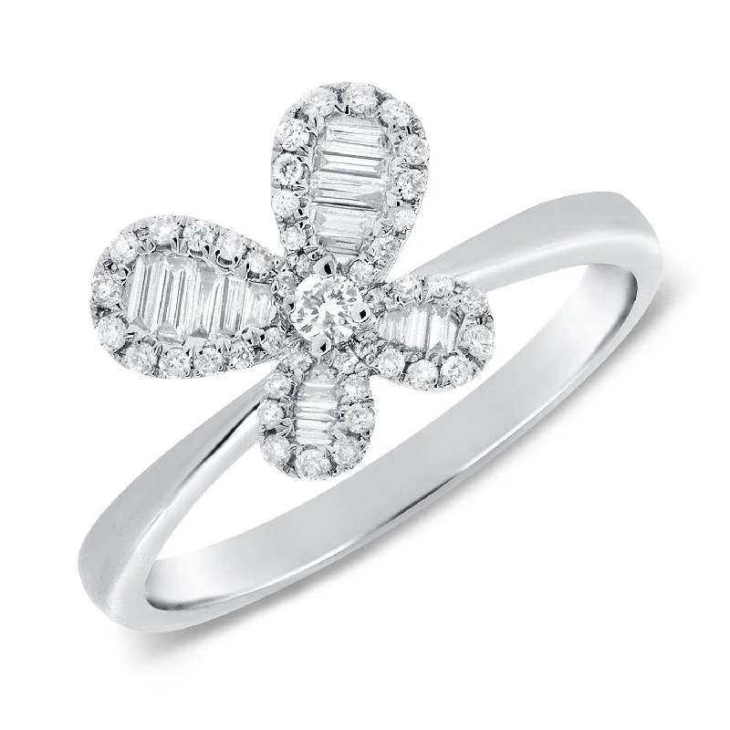 Women platinum rings -14k Gold & Baguette Diamond Butterfly Ring