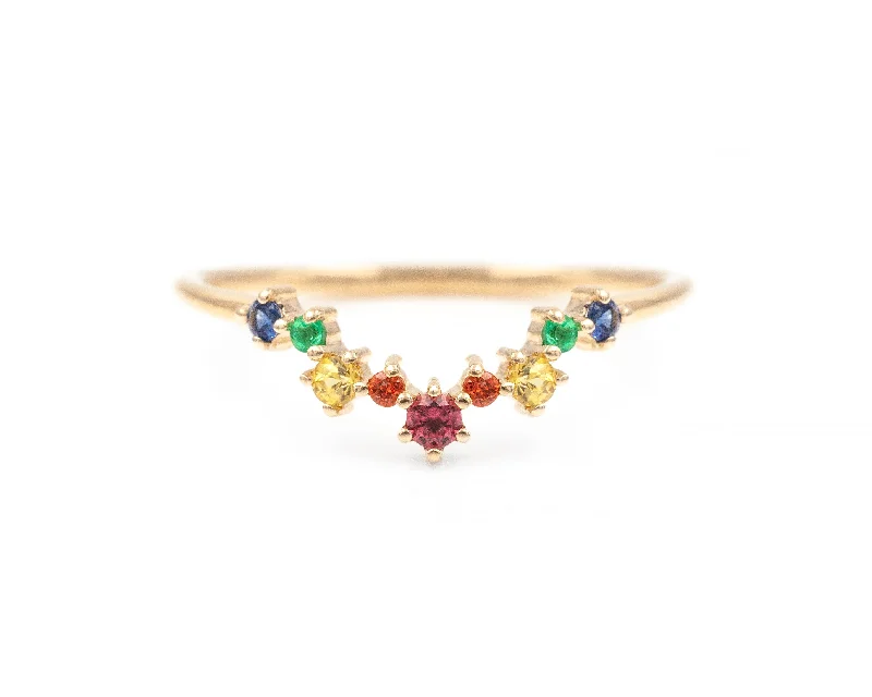 Women rose gold rings -Rainbow Aster Band