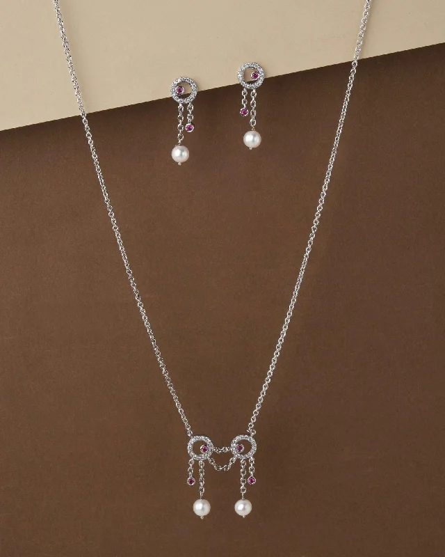 Oval pendant necklaces for women -Read Between The Lines Pearl Necklace Set