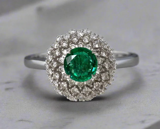 Women wedding and engagement rings -Inaya 1.77 Carats Round Cut Emerald Gemstone Ring in 18K White Gold By Mike Nekta NYC